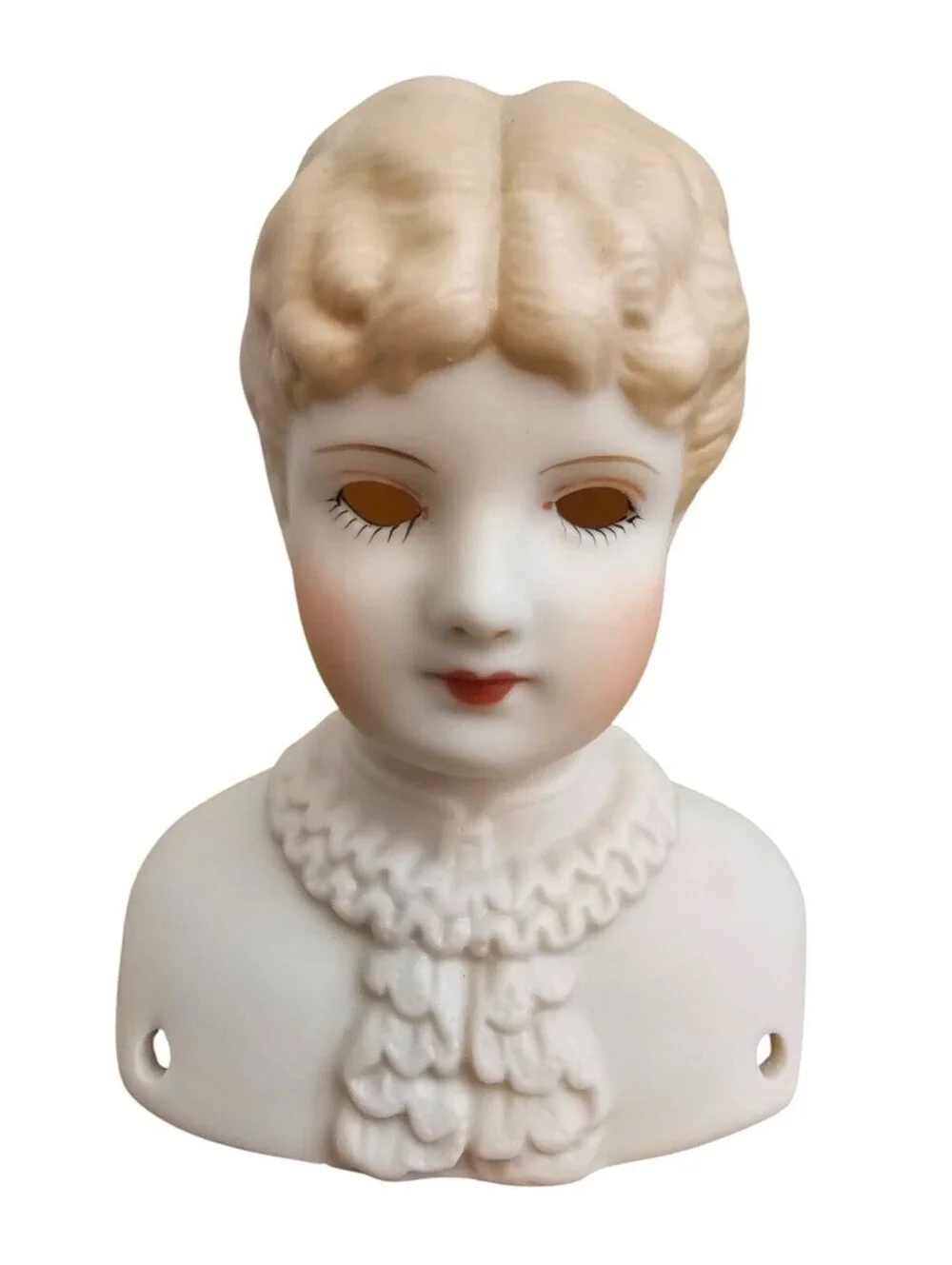 Vintage Hand Painted Bisque Doll Bust Head 1998 Molded Blonde Hair No Eyes